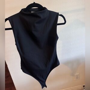 Open Edit Black Mockneck Sleeveless Bodysuit Size Small